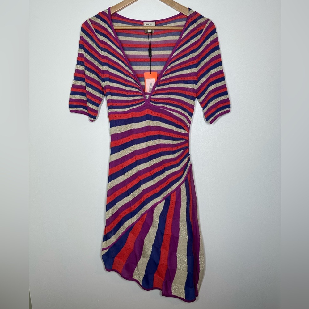 Karen Millen Multicolor Knit Metallic‎ Striped Dress Size 2